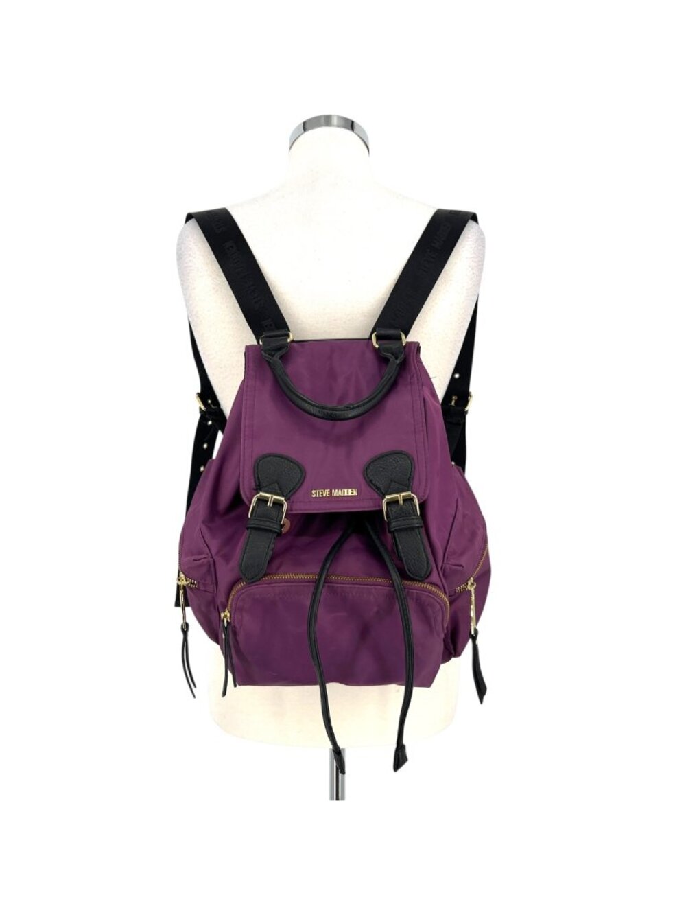 Steve Madden Purple Nylon Backpack With Black Trim Gold Hardware